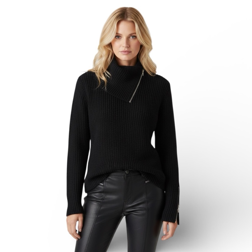 Vintage Y2K Premiere Collection Stretch Zipper Sweater Moto Turtleneck Black L